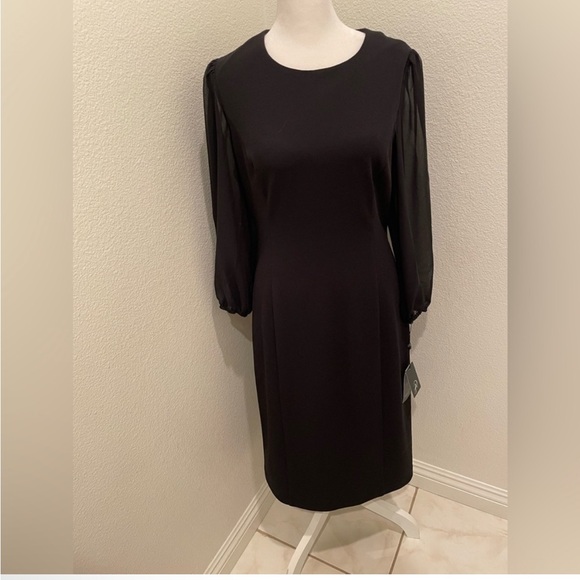 Adrianna Papell Dresses & Skirts - Adrianna Papell Black Chiffon & Crepe Sheath Dress Size 10 NWT